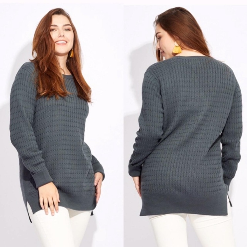 Pact Cable Knit Organic Cotton Pullover Sweater Tunic Side Slits Size Small